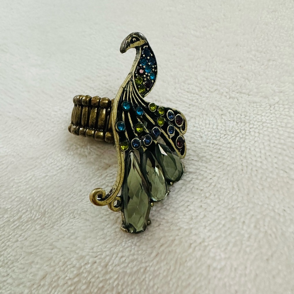Elegant Peacock Ring with Multicolor Accents